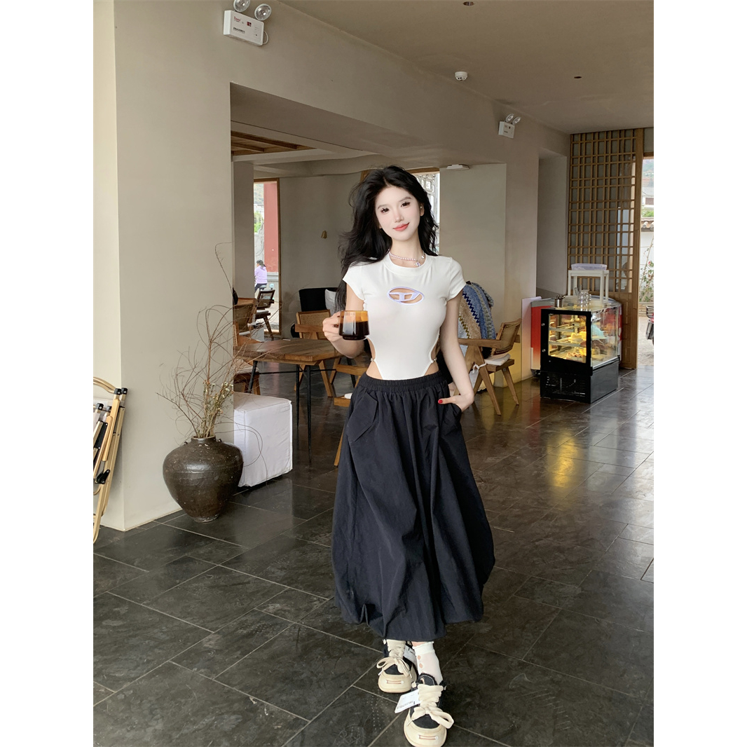 QADCOL Áo Thun Tay Ngắn Màu Đen Dáng Ôm Thời Trang Mùa Hè Cho Nữ