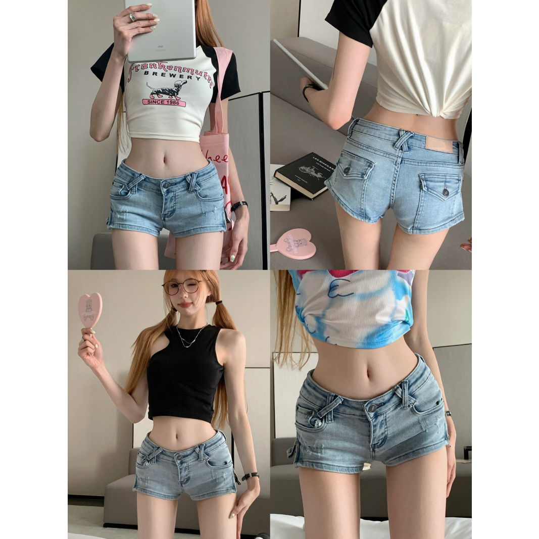 QADCOL Quần Short denim Lưng Thấp Có Khóa Kéo Thiết Kế Mới Thời Trang Mùa Hè Dành Cho Nữ