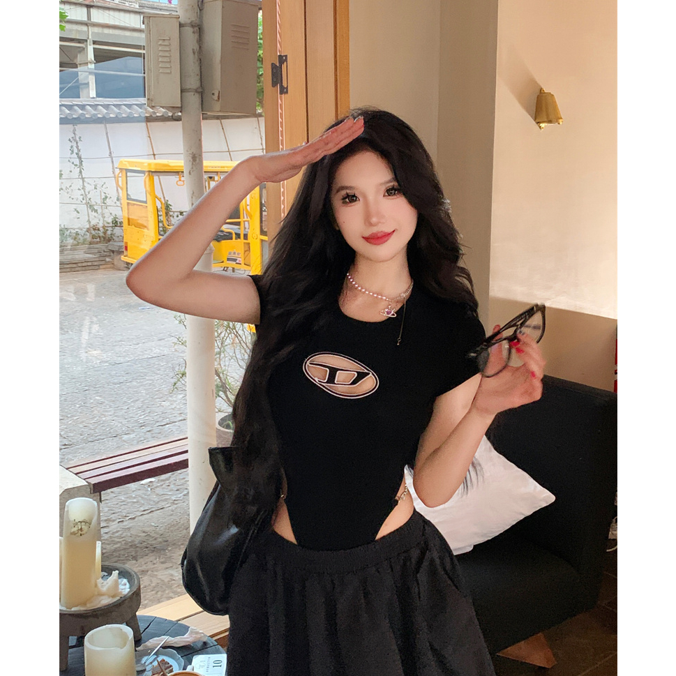 QADCOL Áo Thun Tay Ngắn Màu Đen Dáng Ôm Thời Trang Mùa Hè Cho Nữ