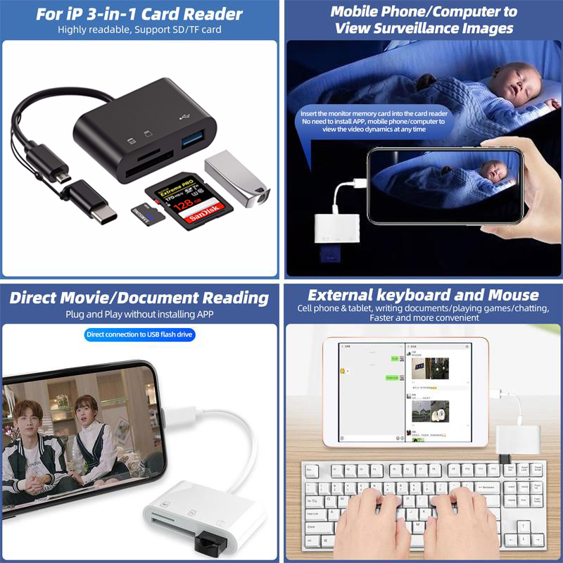 Đầu Đọc Thẻ Nhớ Micro USB OTG SD / TF U 3 Trong 1 Tiện Dụng Cho Máy Tính / Điện Thoại