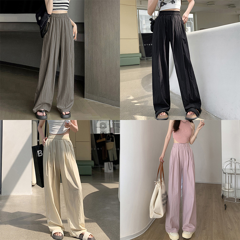 Quần ống rộng Lưng Cao Co Giãn Màu Trơn Thời Trang Mùa Hè Dành Cho Nữ