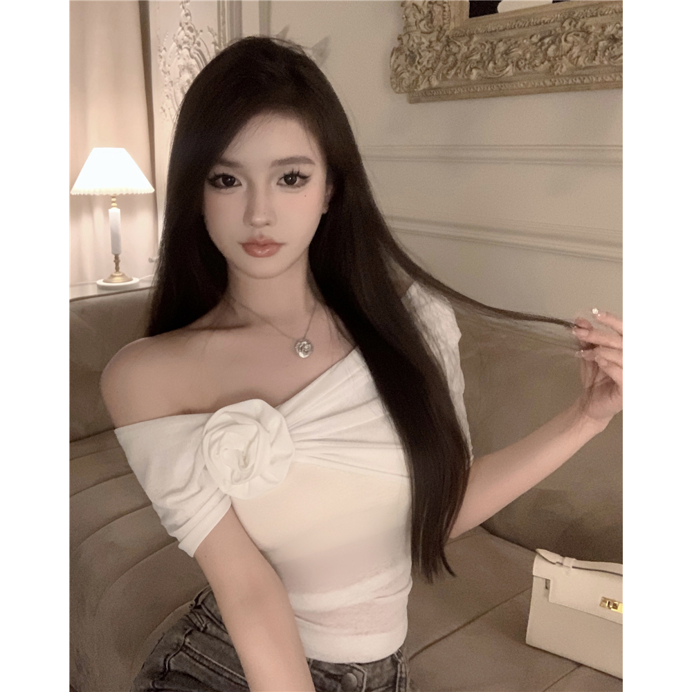 QADCOL Áo Thun Trễ Vai In Hoa Màu Trơn Thiết Kế Tinh Khiết Cho Nữ