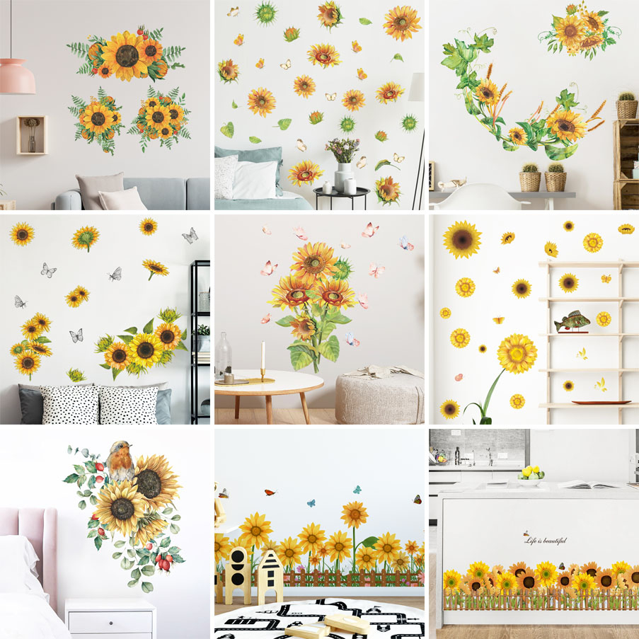 Sticker Dán Tường Tự Dính Hình Hoa Hướng Dương Trang Trí Nhà Cửa