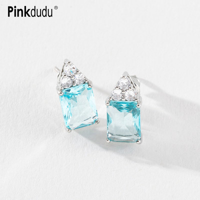 Bông Tai Hình Vuông Nhỏ Bằng Đồng Zircon Màu Xanh Dương Thanh Lịch Đa Năng Cho Nữ PD1146