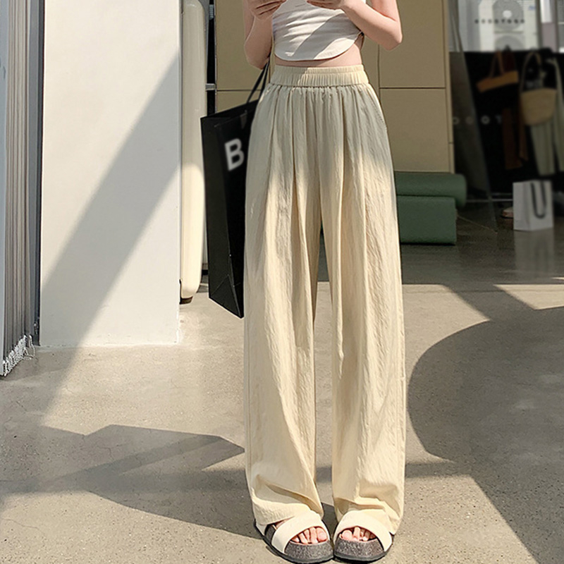 Quần ống rộng Lưng Cao Co Giãn Màu Trơn Thời Trang Mùa Hè Dành Cho Nữ