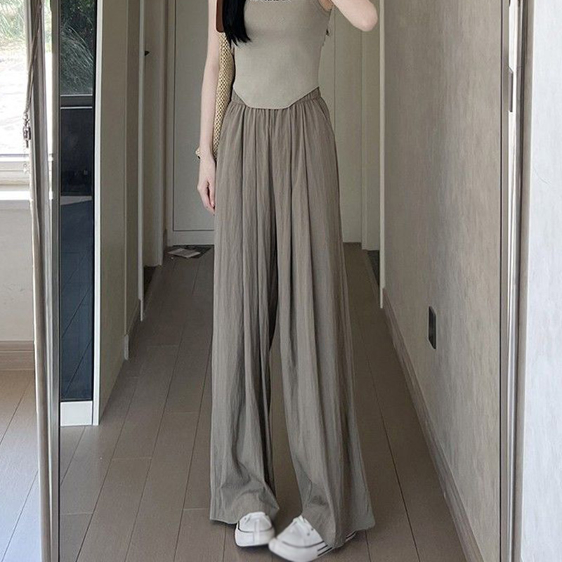 Quần ống rộng Lưng Cao Co Giãn Màu Trơn Thời Trang Mùa Hè Dành Cho Nữ