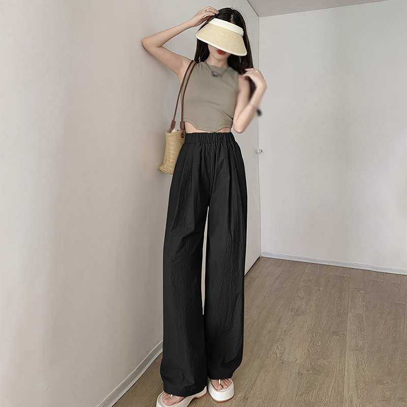 Quần ống rộng Lưng Cao Co Giãn Màu Trơn Thời Trang Mùa Hè Dành Cho Nữ