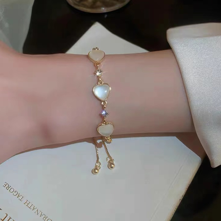 Vòng Tay Đá opal Hình Trái Tim Thiết Kế Mới Có Thể Điều Chỉnh Kích Thước
