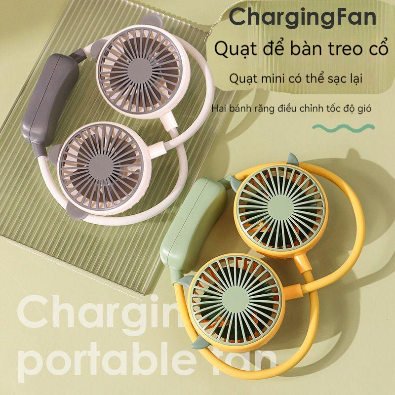 Quạt mini, quạt đeo cổ mini tích điện không cánh sạch pin dung lượng pin 500ah 2 cấp độ gió êm ái cổng sạc usb 21Z23052007