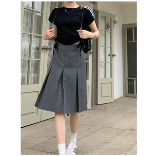 【JMWOMEN】Chân Váy Ngắn Dáng Chữ A Xếp Ly Màu Xám Cao Cấp Preppy