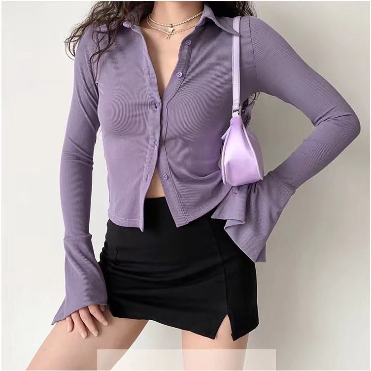 Áo cardigan BH tay loe dài màu sắc thanh lịch cho phái nữ