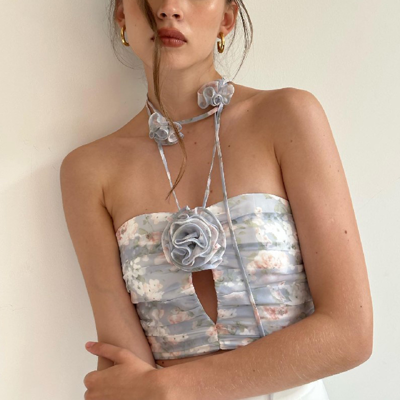 Áo Lửng Hai Dây Họa Tiết Hoa Thời Trang Quyến Rũ Dành Cho Nữ