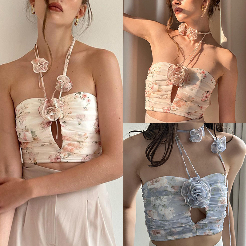 Áo Lửng Hai Dây Họa Tiết Hoa Thời Trang Quyến Rũ Dành Cho Nữ