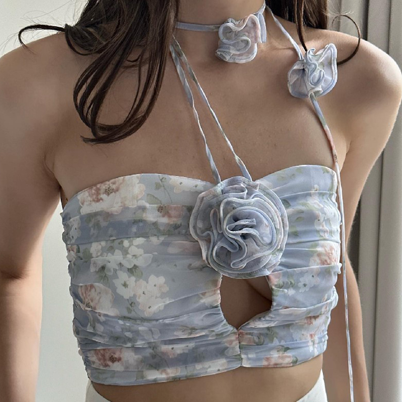 Áo Lửng Hai Dây Họa Tiết Hoa Thời Trang Quyến Rũ Dành Cho Nữ