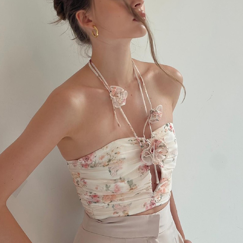 Áo Lửng Hai Dây Họa Tiết Hoa Thời Trang Quyến Rũ Dành Cho Nữ