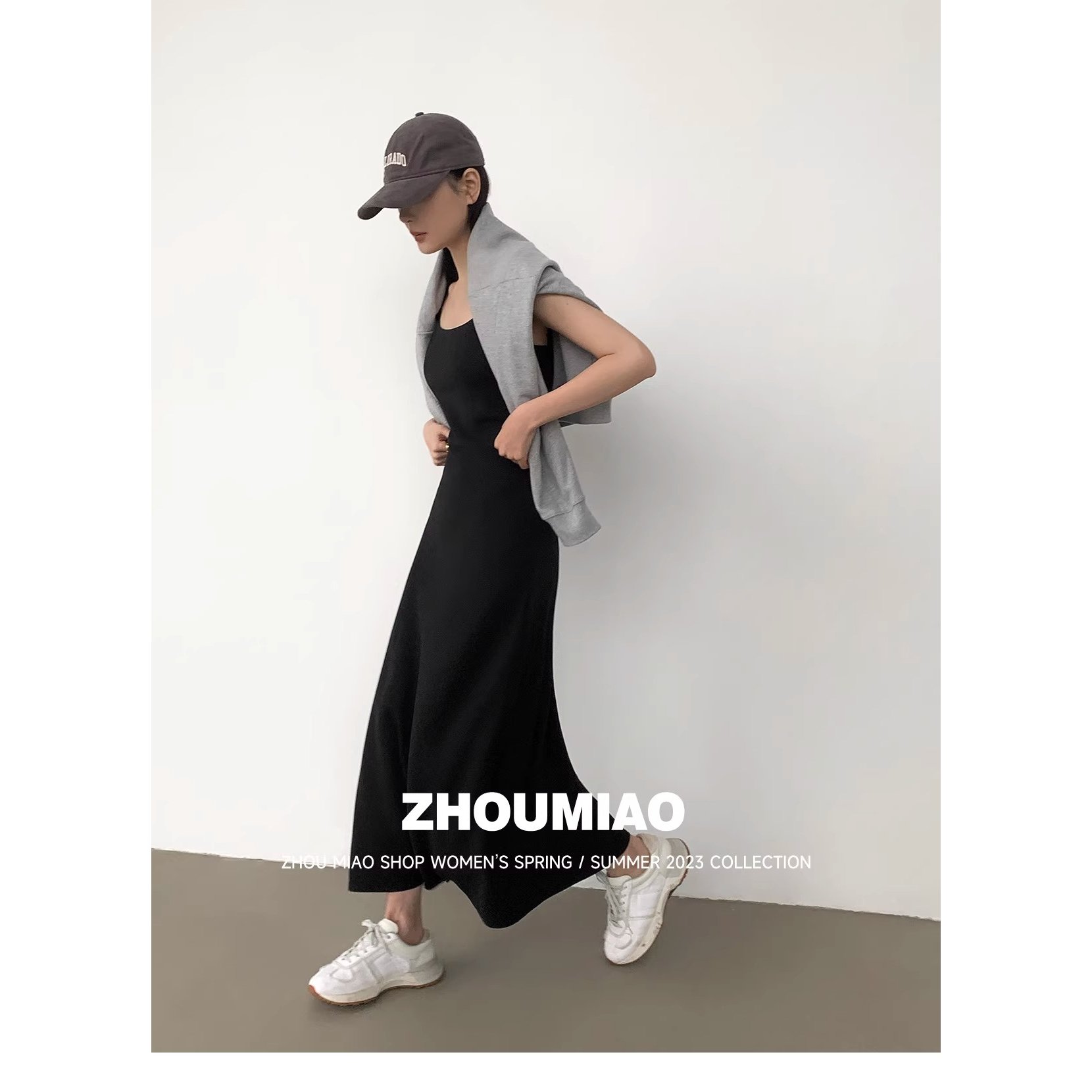 Đầm Dài Hai Dây Màu Đen Phong Cách Thời Trang Pháp 2023 Dành Cho Nữ