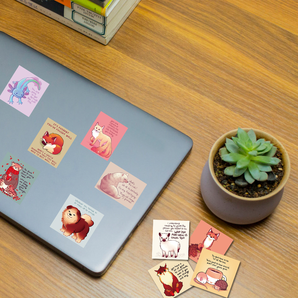 Set 50 / 60 Sticker Động Vật Hoạt Hình Dán Trang Trí Điện Thoại / Máy Tính