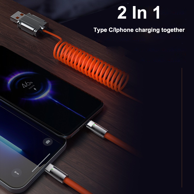 Cáp SạC Nhanh 120W 2 Trong 1 6A USB IOS Cho Xe Ô Tô