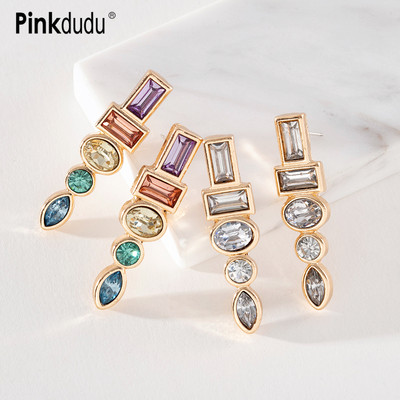Bông Tai Hợp Kim Đính Đá Tròn / Vuông Nhiều Màu Thời Trang Cho Nữ PD1147