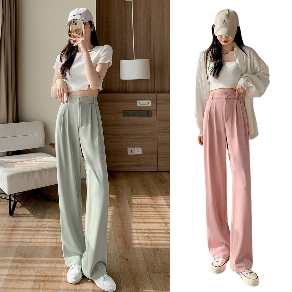 SUXI Quần Dài Lưng Cao Ống Rộng Màu Sắc Đơn Giản Thời Trang Mùa Hè Cho Nữ