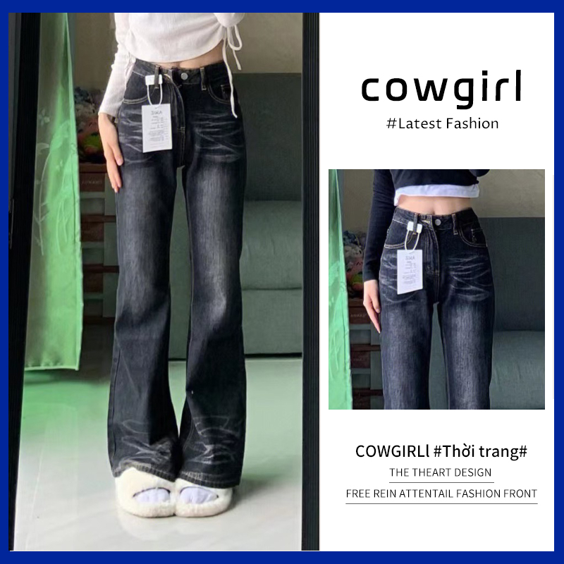 COWGIRL quần ống rộng quần nữ jean phong cách Retro Ống Rộng siêu đẹp 2023 MỚI MAY2301