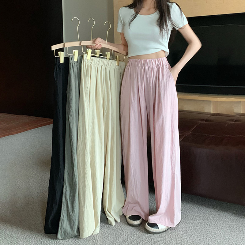Quần ống rộng Lưng Cao Co Giãn Màu Trơn Thời Trang Mùa Hè Dành Cho Nữ