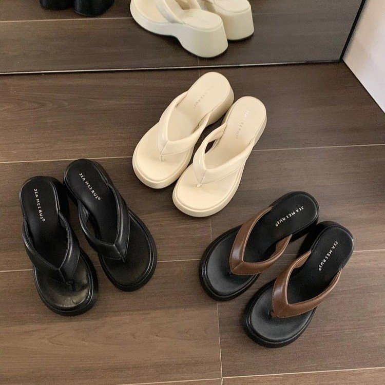 Muffin đáy dày kẹp chân dép xỏ ngón nữ mặc bên ngoài mùa hè thời trang mới dốc với sandal kéo sandal thông thường