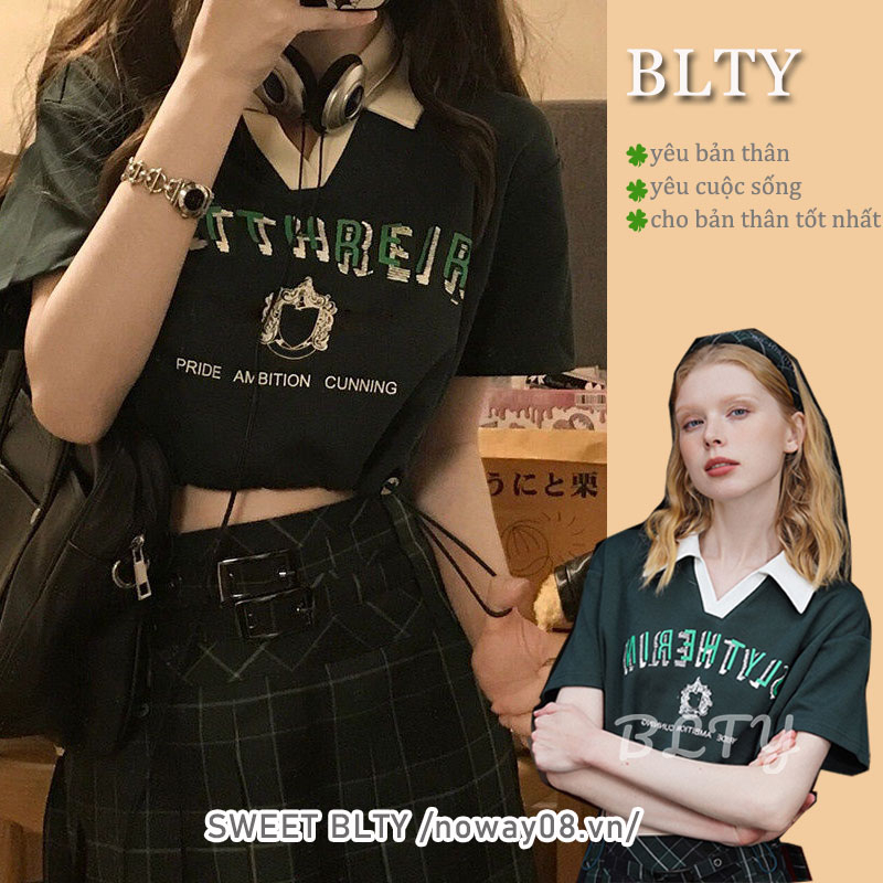 Áo Thun crop top Tay Ngắn Cổ POLO Phong Cách Hàn Quốc
