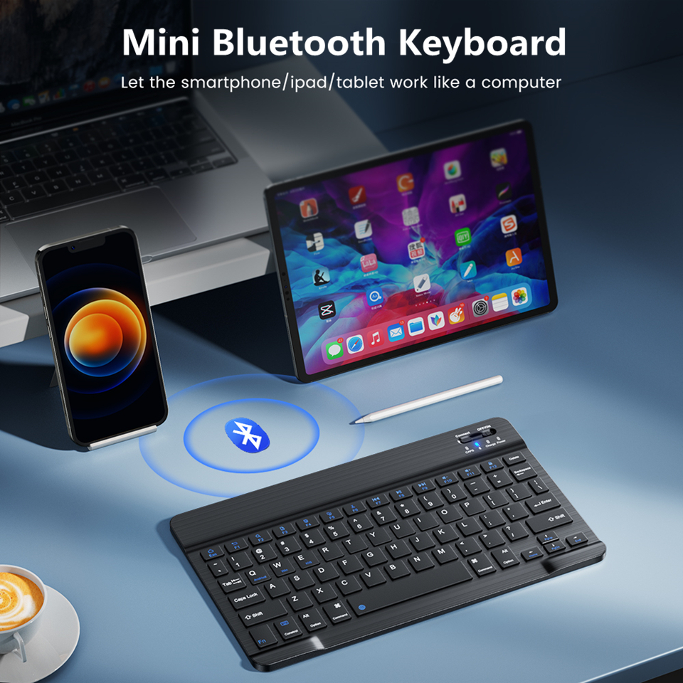 Bàn Phím Bluetooth Không Dây Mini 7in / 10in Có Thể Sạc Lại Cho Điện Thoại / Máy Tính Bảng / Windows
