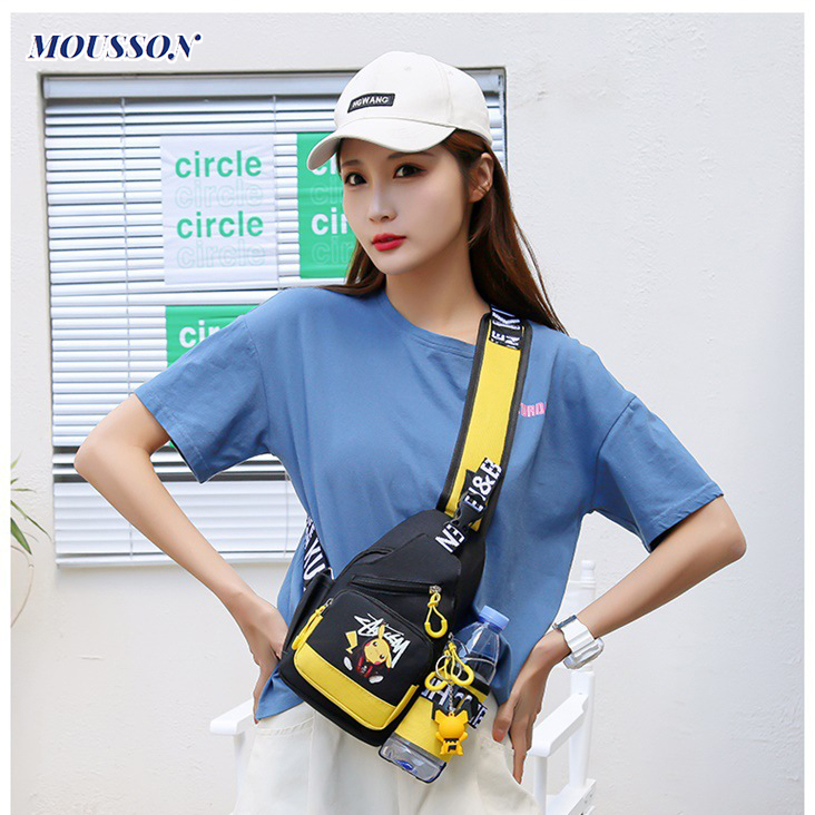 MOUSSON Túi Đeo Trước Ngực In Hình Pikachu Thời Trang Cho Mẹ Và Bé