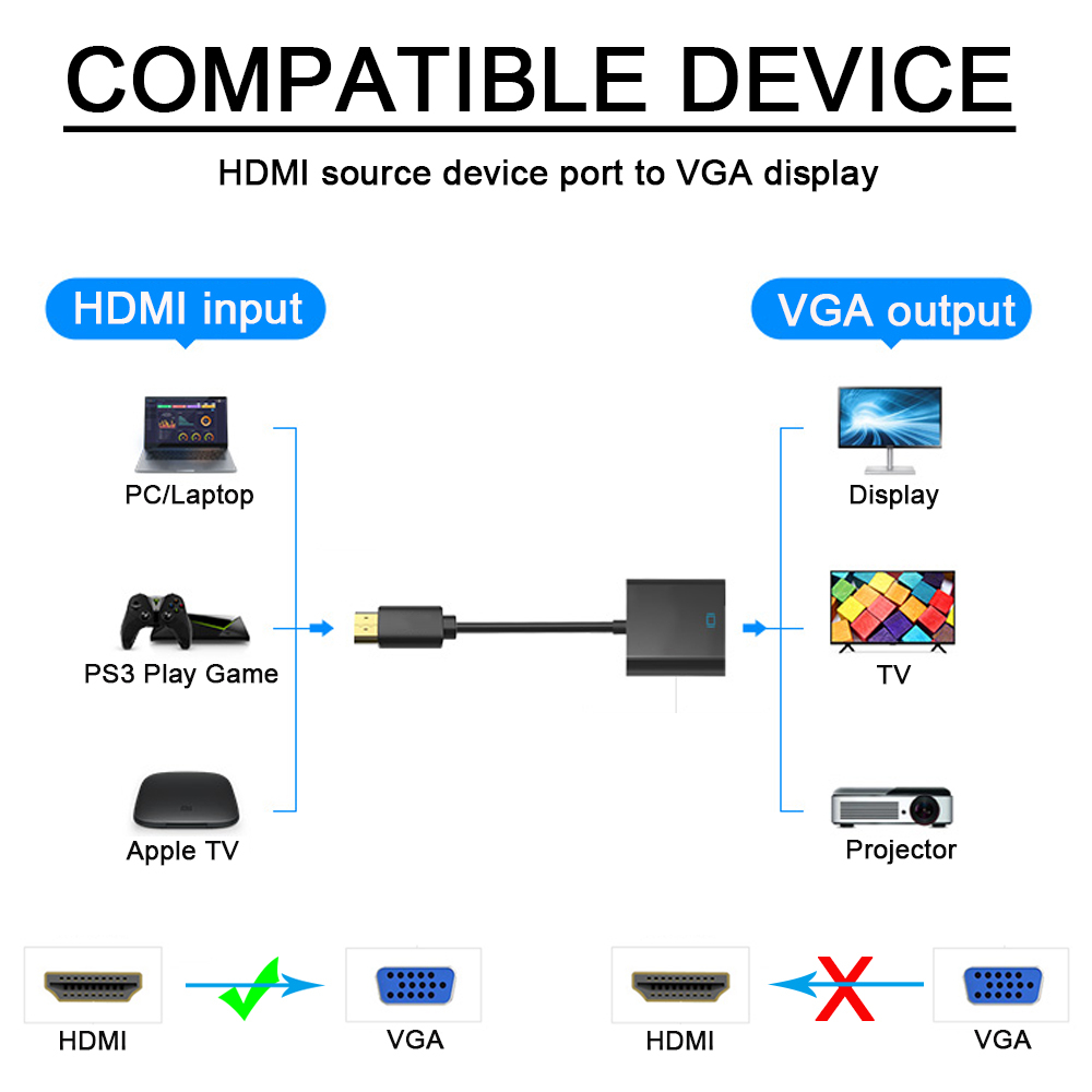 Cáp ChuyểN ĐổI 1080P HDMI Sang VGA Cho Xbox PS4 PC Laptop TV Box Sang HDTV