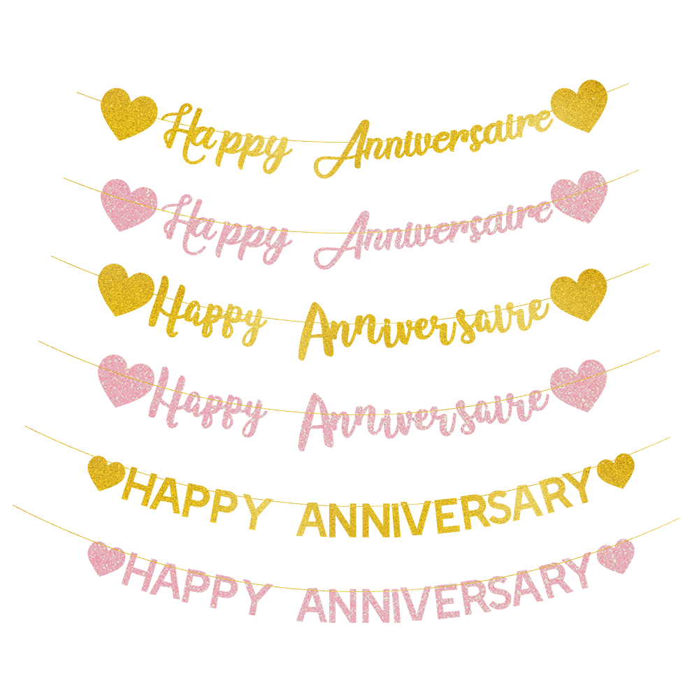Dây Treo Trang Trí Chữ Happy Anniversary Màu Vàng Lấp Lánh