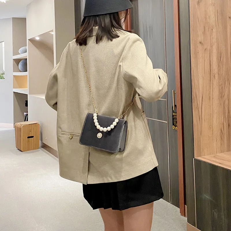 Túi Xách Có Tay Cầm Ngọc Trai Phối Sợi Xích Đeo Chéo Thời Trang Cho Nữ IELGY