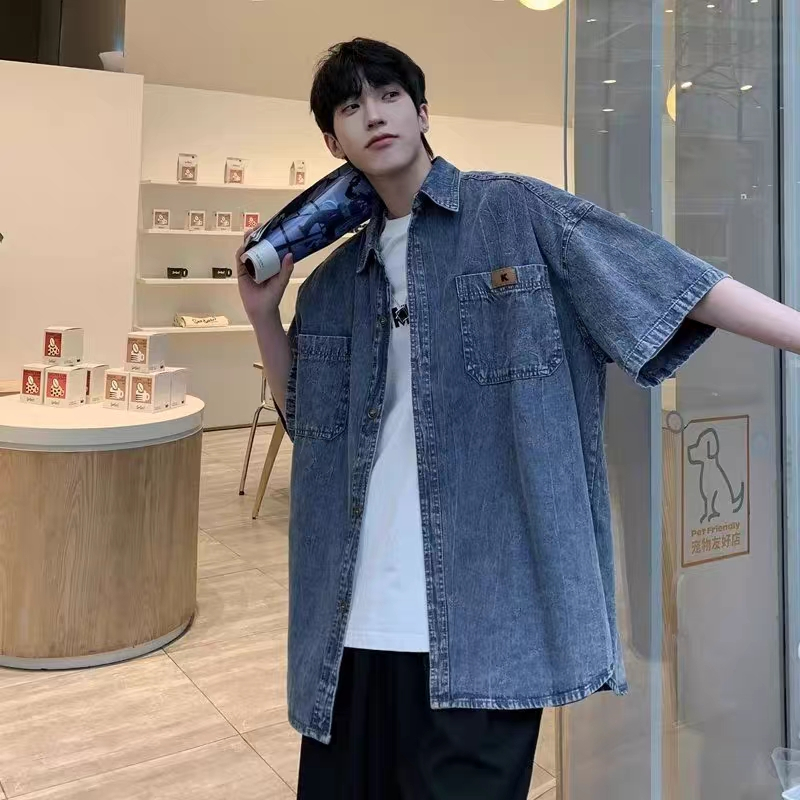 Áo Sơ Mi Ngắn Tay Màu Trơn Phong Cách Harajuku Trẻ Trung Dễ Phối Đồ
