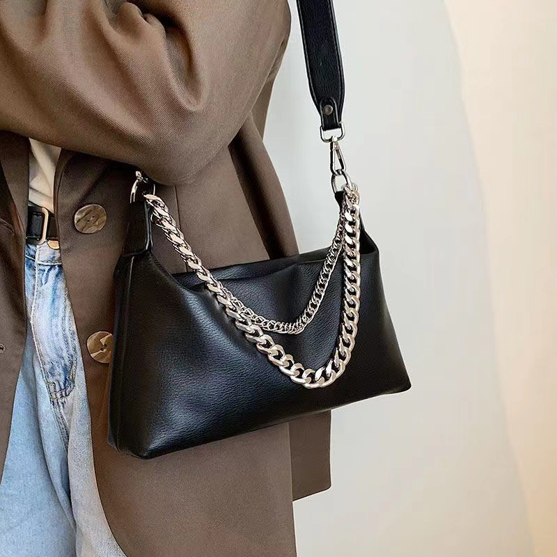 Túi đeo chéo da PU phối dây mắt xích thời trang cho nữ IELGY
