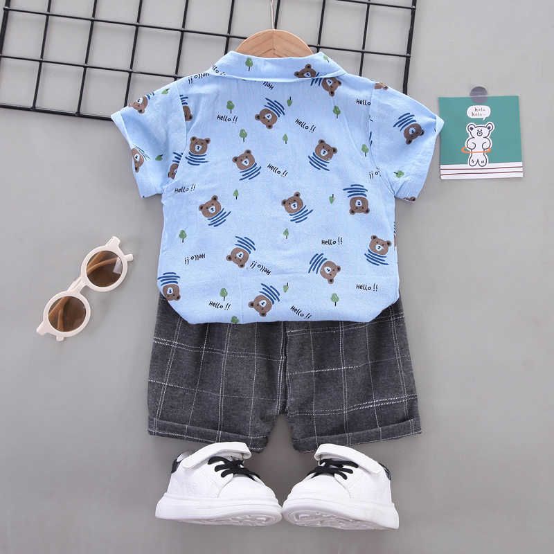 Trẻ em từ 0-5 tuổi, trang phục cho trẻ em, áo sơ mi Polo, áo in hoa và quần đùi, áo sơ mi trẻ em, áo sơ mi ngắn tay mùa