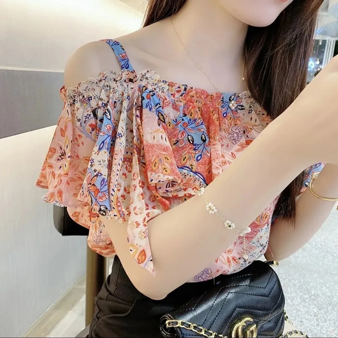 Áo Kiểu Trễ Vai Phối Bèo Nhún Thời Trang Quyến Rũ Cho Nữ