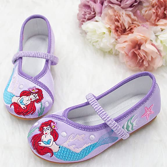 Giày Búp Bê Nàng Tiên Cá Thêu Hoa Xinh Xắn Cho Bé Gái