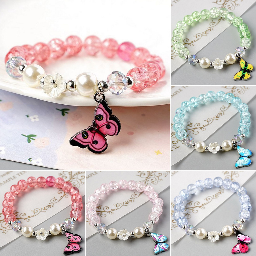 Vòng Tay Co Giãn Xâu Hạt Nhựa Hình Bướm Thời Trang Hàn Quốc