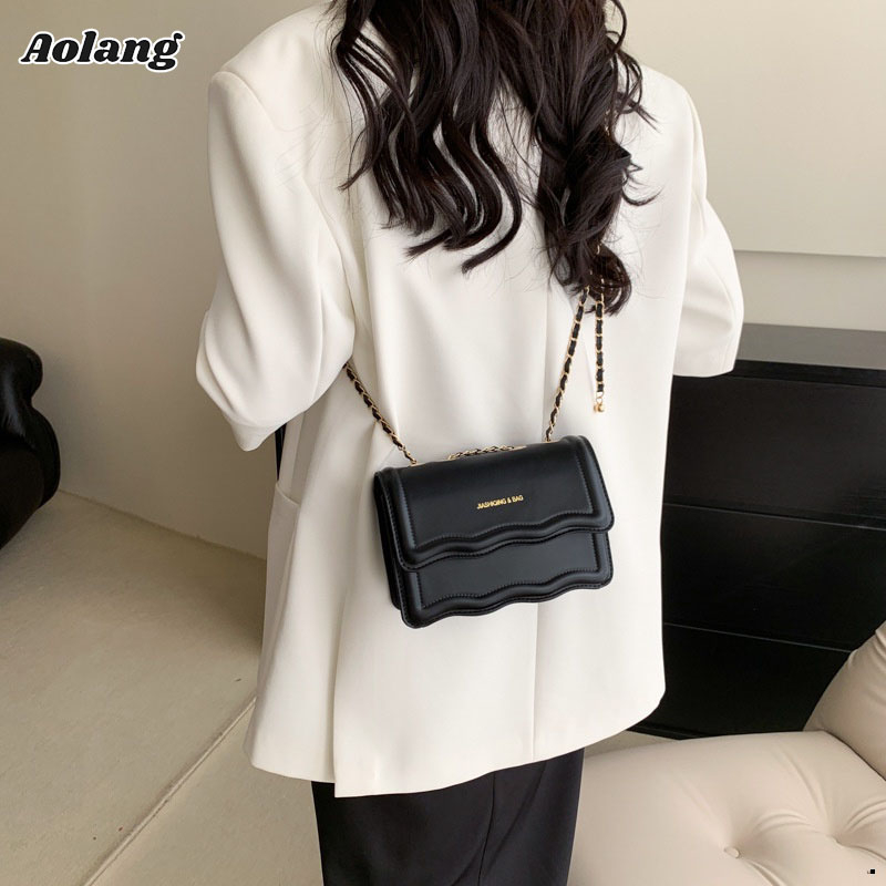 Aolang Túi Xách Đeo Vai Hình Vuông Cỡ Nhỏ Phối Dây Đeo Sợi Xích Thời Trang Cho Nữ