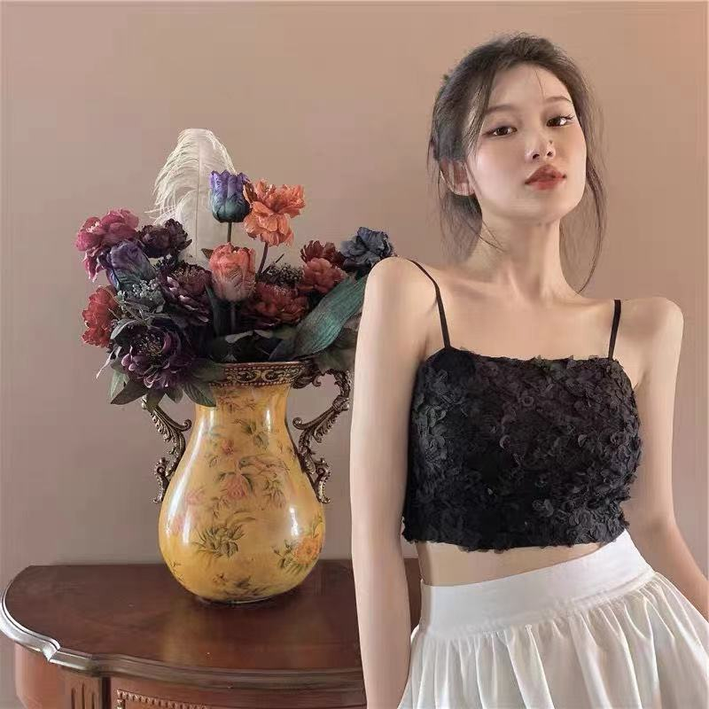 Áo Croptop Hai Dây Họa Tiết Hoa Phong Cách Pháp Thời Trang Mùa Hè Hàng Mới Dành Cho Bạn Nữ