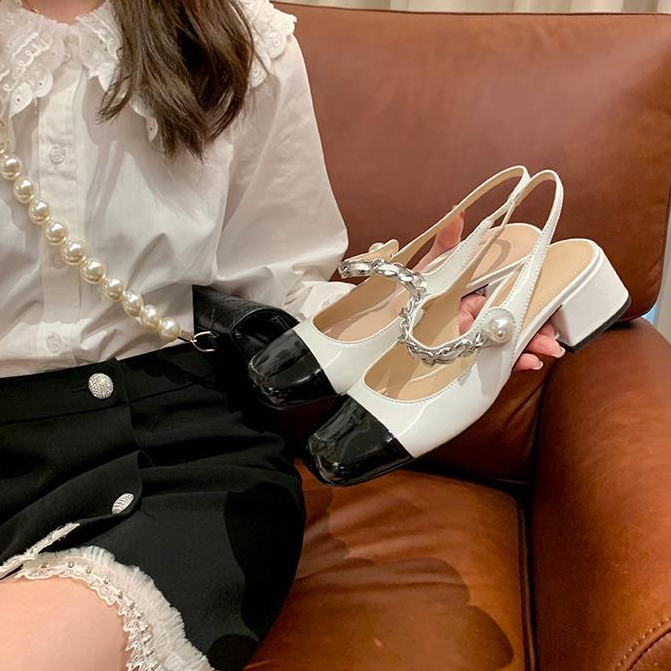 YAOLI  Xăng đan Mary Jane Gót Dày Hở Ngón Phong Cách Pháp Mới Cho Nữ