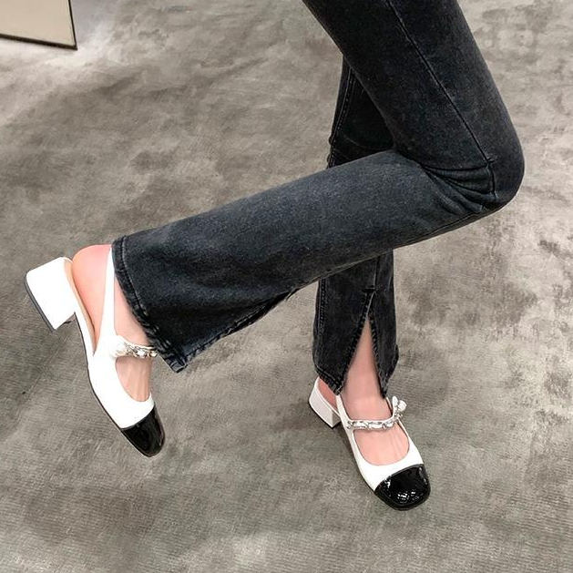 YAOLI  Xăng đan Mary Jane Gót Dày Hở Ngón Phong Cách Pháp Mới Cho Nữ