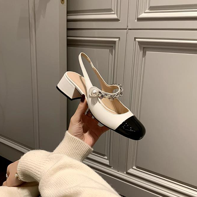 YAOLI  Xăng đan Mary Jane Gót Dày Hở Ngón Phong Cách Pháp Mới Cho Nữ