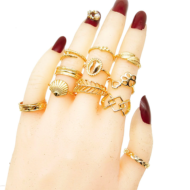 Bộ 30 Nhẫn Hình Sao Biển / Vỏ Sò / Hoa / Lá Rỗng Màu Vàng Thời Trang Cho Nữ