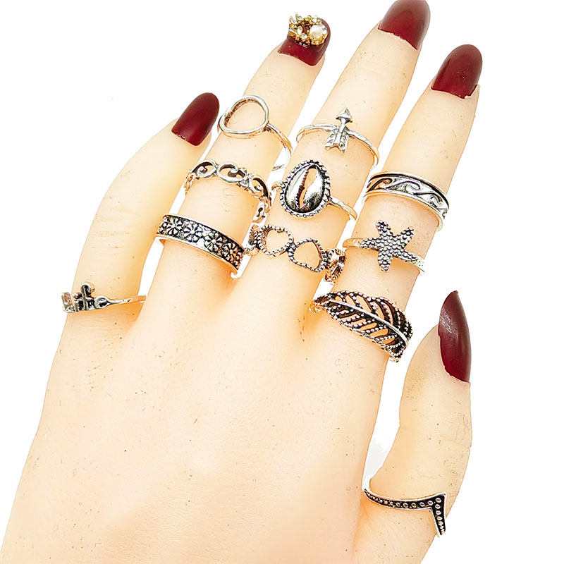 Bộ 30 Nhẫn Hình Sao Biển / Vỏ Sò / Hoa / Lá Rỗng Màu Vàng Thời Trang Cho Nữ