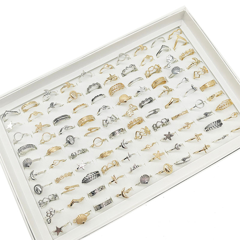Bộ 30 Nhẫn Hình Sao Biển / Vỏ Sò / Hoa / Lá Rỗng Màu Vàng Thời Trang Cho Nữ