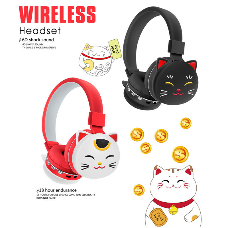 Tai nghe không dây Hình Mèo May Mắn Dễ Thương Kèm Mic Cho Điện Thoại / Ipad / Laptop