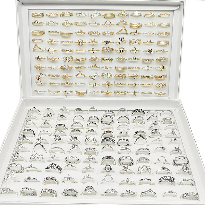 Bộ 30 Nhẫn Hình Sao Biển / Vỏ Sò / Hoa / Lá Rỗng Màu Vàng Thời Trang Cho Nữ