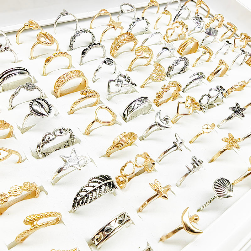 Bộ 30 Nhẫn Hình Sao Biển / Vỏ Sò / Hoa / Lá Rỗng Màu Vàng Thời Trang Cho Nữ